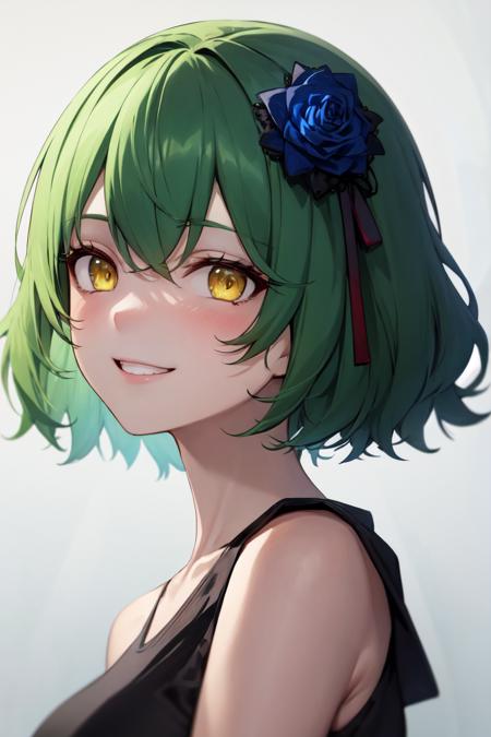 2497257-155476013-masterpiece, best quality, absurdres, perfect anatomy, 1girl, solo, green hair, medium hair, yellow eyes, smile, portrait, HairR.png